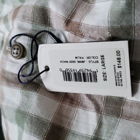 Johnnie-O Top shelf Wada shirt. Palm color. NWT. Sz.L. Plaid l.sleeve - Picture 6 of 6